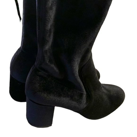 New black velvet thigh high 2” block heel boots drawstring top lightweight 8 - Picture 10 of 16